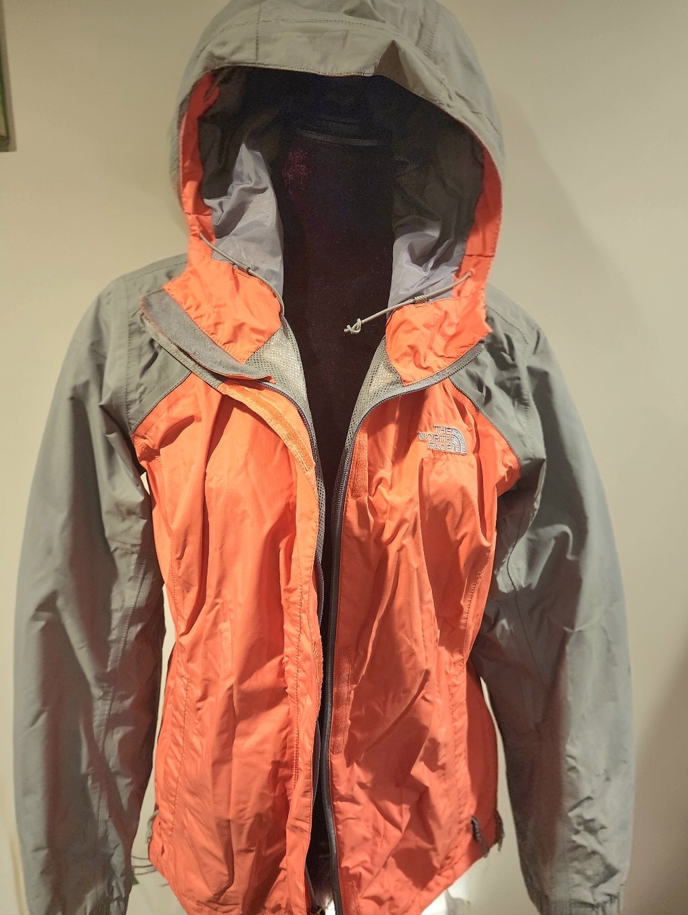 The North Face Orange and Gray Women's Waterproof Hooded Jacket